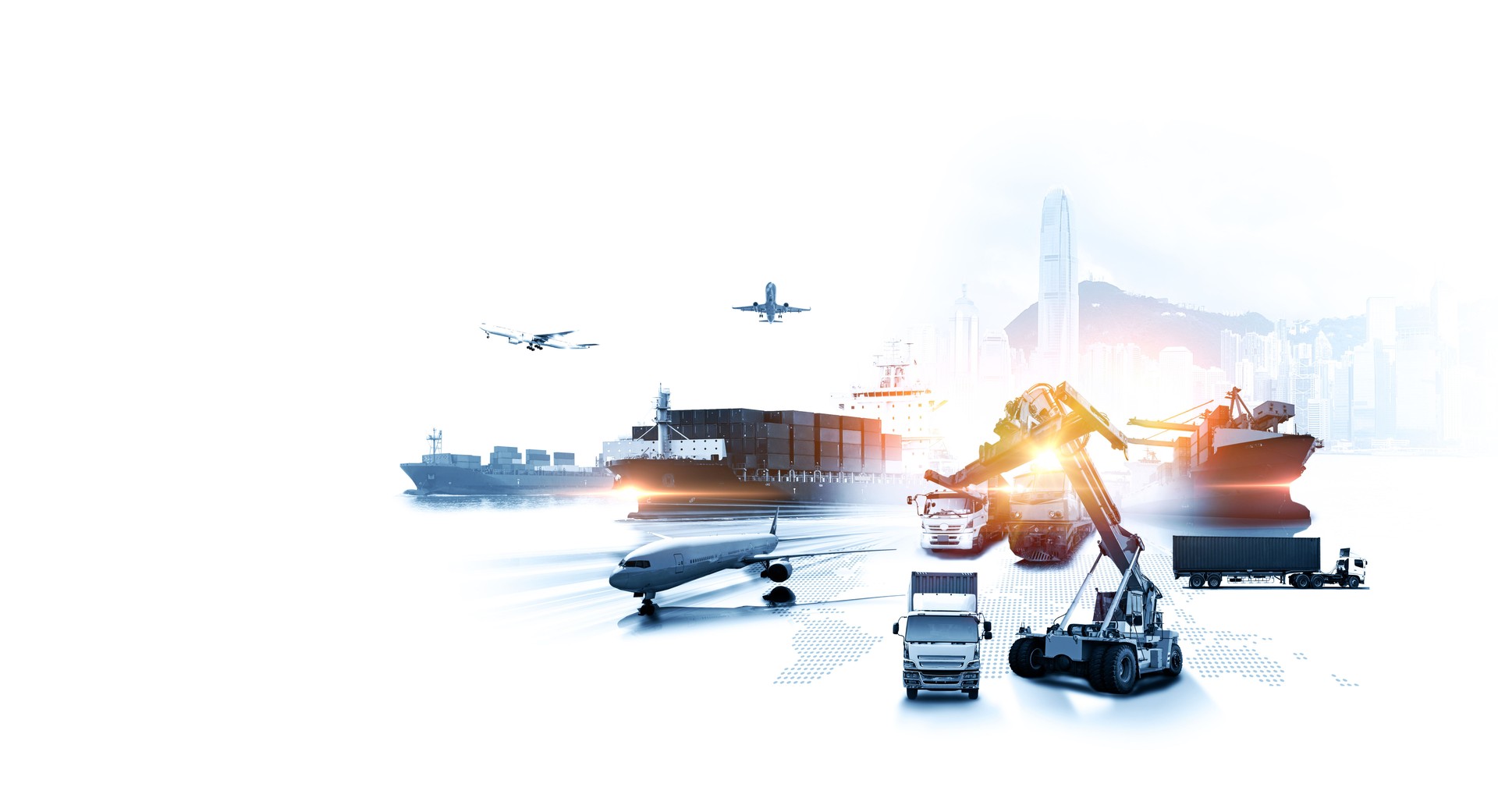 Global business of Container Cargo freight train for Business logistics concept, Air cargo trucking, Rail transportation and maritime shipping, Online goods orders worldwide